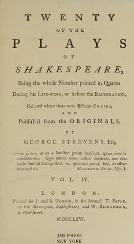 Twenty of the Plays of Shakespeare (Hamlet / King Henry IV. Part 1 / King Henry IV. Part 2 / King Henry V / King Henry VI. Part 2 / King Henry VI. Part 3 / King John / King Lear / King Richard II / King Richard III / Love's Labour's Lost / Lover's Complaint / Merchant of Venice / Merry Wives of Windsor / Midsummer Night's Dream / Much Ado About Nothing / Othello / Romeo and Juliet / Sonnets / Taming of the Shrew / Titus Andronicus / Troilus and Cressida)