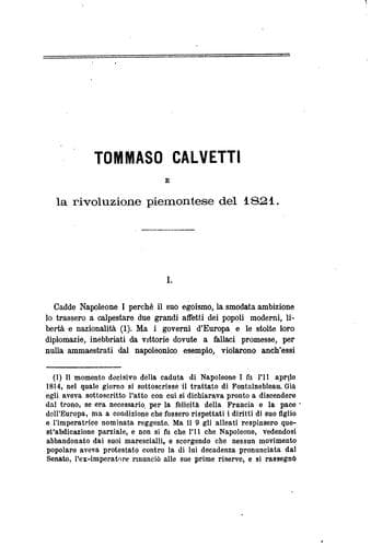Tommaso Calvetti e la rivoluzione piemontese del 1821