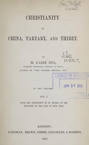 Christianity in China, Tartary and Tibet