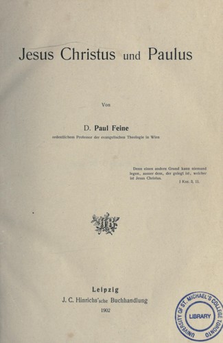 Jesus Christus und Paulus, Paul Feine, 1902, J.C. Hinrichs