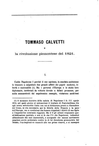 Tommaso Calvetti e la rivoluzione piemontese del 1821, Giovanni Battista Michelini, 1870, Tip. dell'Associazione