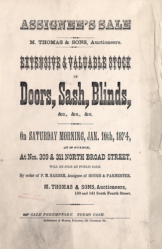 Assignee's sale, M. Thomas & Sons, Auctioneers