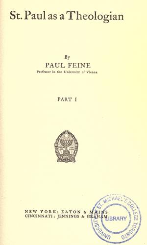 Paulus als Theologe., Paul Feine, 1906, E. Runge