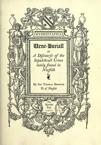Hydriotaphia, urne-buriall, Thomas Browne, 1658, Brome