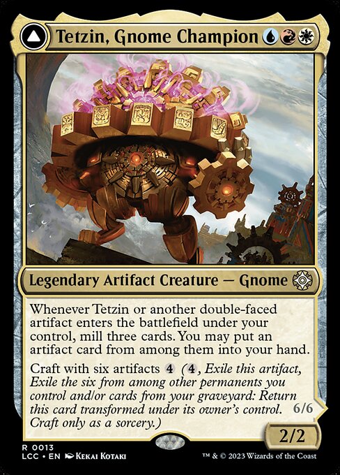 Tetzin, Gnome Champion // The Golden-Gear Colossus, The Lost Caverns of Ixalan Commander 13, rare