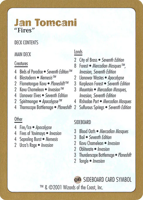 Jan Tomcani Decklist, World Championship Decks 2001 jt0b, common