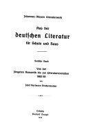 Aus der deutschen literatur: Von der jügeren romantik bis zur literaturrevolution 1882, Johannes Meyer