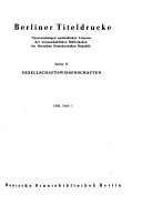 Berliner Titeldrucke. Reihe B: Gesellschaftswissenschaften