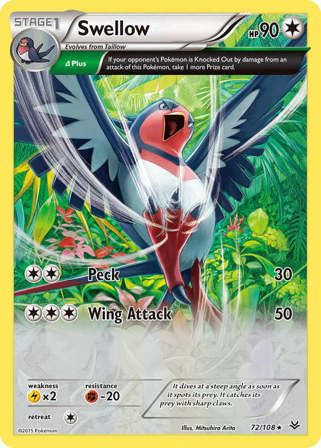 Swellow, Roaring Skies 72/108, holo-rare