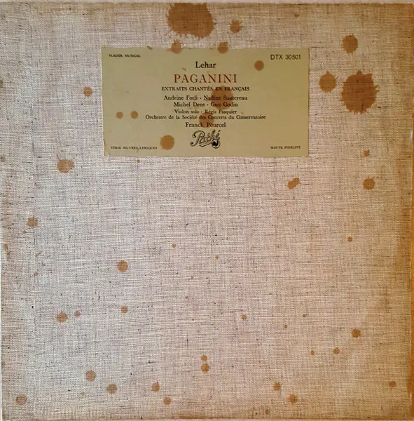 Paganini (Extraits Chantés En Français), Franz Lehár, Andrine Forli, Nadine Sautereau, Michel Dens, Guy Godin, Régis Pasquier, Orchestre De La Société Des Concerts Du Conservatoire, Franck Pourcel