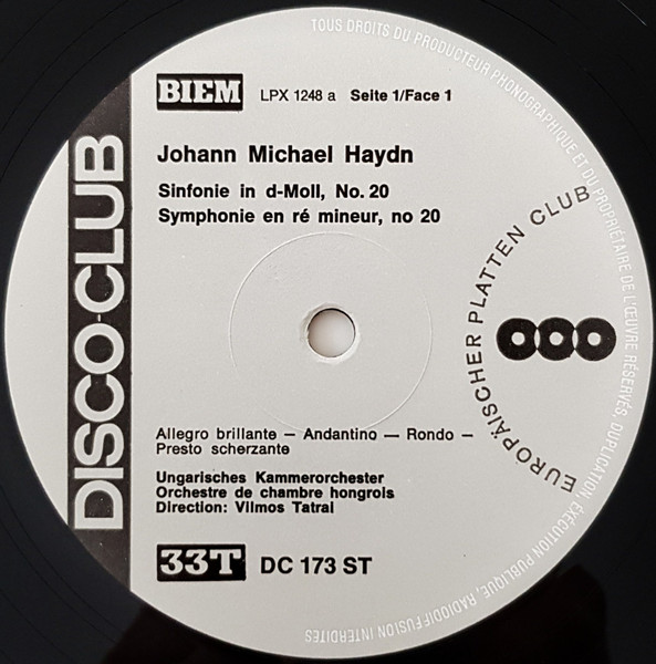 Sinfonie In D-Moll, No. 20 = Symphonie En Ré Mineur, No 20 / Mythologische Operette = Opérette Mythologique, Michael Haydn, Hungarian Chamber Orchestra, Hungarian Chamber Orchestra, Vilmos Tátrai, Chamber Orchestra Of The Budapest Philharmonic Society, Chamber Orchestra Of The Budapest Philharmonic Society, Miklós Erdélyi
